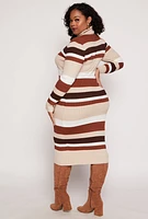 Womens Plus Size Almost Famous Striped Turtleneck Sweater Dress, Multi, Size 3X