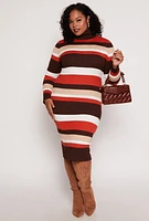 Womens Plus Size Almost Famous Striped Turtleneck Sweater Dress, Multi, Size 2X