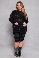 Womens Plus Size Almost Famous Rhinestone Sweater Dress, Black, Size 2X