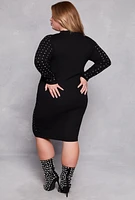 Womens Plus Size Almost Famous Rhinestone Sweater Dress, Black, Size 2X