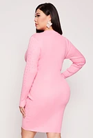 Womens Plus Size Almost Famous Rhinestone Sweater Dress, Pink, Size 1X