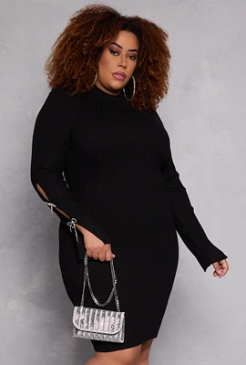 Womens Plus Size Almost Famous Rhinestone Bow Sweater Dress, Black, Size 2X