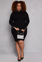 Womens Plus Size Almost Famous Rhinestone Bow Sweater Dress, Black, Size 2X