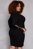 Womens Plus Size Almost Famous Rhinestone Bow Sweater Dress, Black, Size 2X