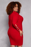Womens Plus Size Almost Famous Rhinestone Bow Sweater Dress, Red, Size 2X