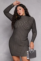 Womens Plus Size Almost Famous Ribbed Knit Shadow Stripe Sweater Dress, Grey, Size 2X