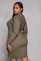 Womens Plus Size Almost Famous Ribbed Knit Shadow Stripe Sweater Dress, Green, Size 2X