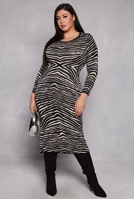 Womens Plus Size Almost Famous Zebra Print Sweater Dress, Multi, Size 2X