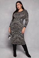 Womens Plus Size Almost Famous Zebra Print Sweater Dress, Multi, Size 2X