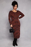 Womens Plus Almost Famous Zebra Print Sweater Dress, Brown,