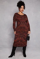 Womens Plus Almost Famous Zebra Print Sweater Dress, Brown,