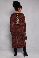 Womens Plus Almost Famous Zebra Print Sweater Dress, Brown,