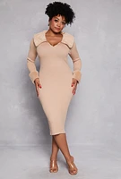 Womens Plus Size Almost Famous Faux Fur Trim Dress, Beige, Size 3X
