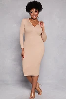 Womens Plus Size Almost Famous Faux Fur Trim Dress, Beige, Size 3X