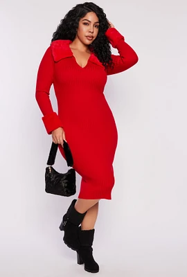 Womens Plus Almost Famous Faux Fur Trim Dress, Red,