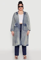 Womens Plus Size Spoon Jeans Mineral Wash Denim Coat, Blue, Size 1X