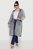 Womens Plus Size Spoon Jeans Mineral Wash Denim Coat, Blue, Size 1X