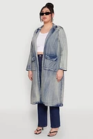 Womens Plus Size Spoon Jeans Mineral Wash Denim Coat, Blue, Size 2X