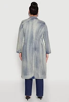 Womens Plus Size Spoon Jeans Mineral Wash Denim Coat, Blue, Size 1X
