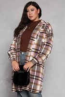 Womens Plus Spoon Jeans Plaid Button Front Shacket,