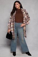 Womens Plus Spoon Jeans Plaid Button Front Shacket,