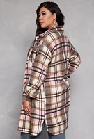 Womens Plus Spoon Jeans Plaid Button Front Shacket,