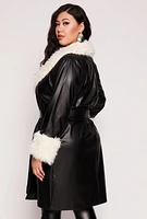 Womens Plus Spoon Jeans Faux Leather Trench Coat,