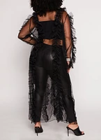 Womens Plus Size Ruffled Tulle Tie Front Duster, Black, Size 3X