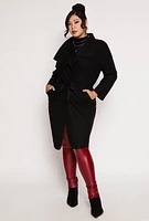 Womens Plus Size Waterfall Collar Wrap Coat, Black, Size 3X