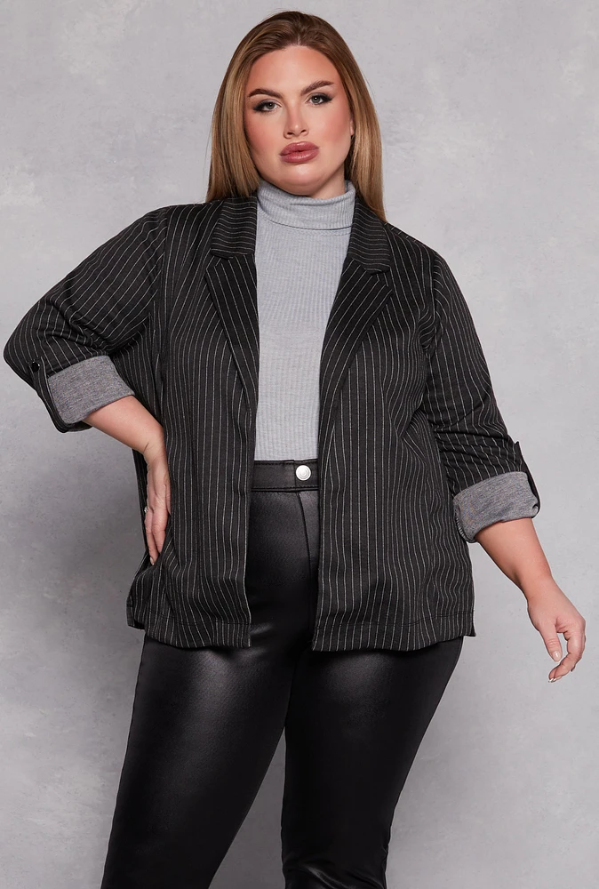 Womens Plus Size Haute Monde Pinstripe Blazer, Black, Size 3X