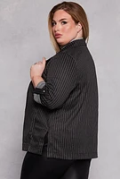 Womens Plus Size Haute Monde Pinstripe Blazer, Black, Size 3X