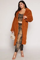 Womens Plus Size Sherpa Teddy Coat, Brown, Size 2X