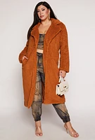 Womens Plus Size Sherpa Teddy Coat, Brown, Size 2X