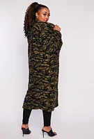 Womens Plus Size Patterned Teddy Coat, Green, Size 2X