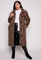 Womens Plus Size Patterned Teddy Coat, Brown, Size 1X