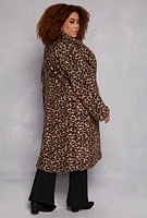 Womens Plus Size Patterned Teddy Coat, Brown, Size 1X