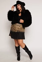 Womens Plus Size Shaggy Faux Fur Cropped Jacket, Black, Size 3X