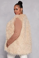 Womens Plus Size Shaggy Faux Fur Vest, Beige, Size 3X