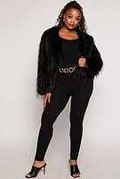 Womens Plus Size Cropped Shaggy Faux Fur Jacket, Black, Size 3X