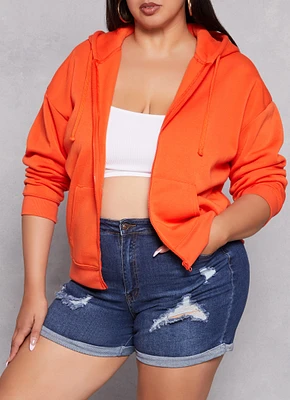 Womens Plus Size Solid Zip Front Hoodie, Orange, Size 1X