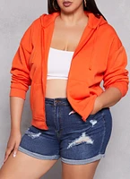 Womens Plus Size Solid Zip Front Hoodie, Orange, Size 1X