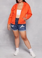 Womens Plus Size Solid Zip Front Hoodie, Orange, Size 1X