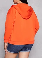 Womens Plus Size Solid Zip Front Hoodie, Orange, Size 1X