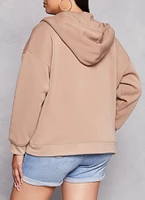 Womens Plus Size Solid Zip Front Hoodie, Beige, Size 2X