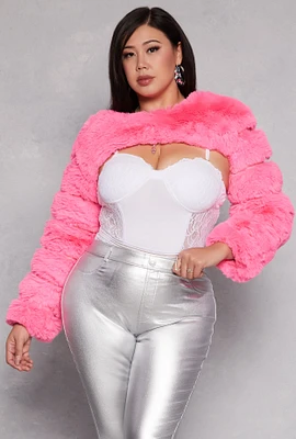 Womens Plus Size Faux Fur Pullover Bolero Jacket, Pink, Size 1X