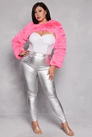 Womens Plus Size Faux Fur Pullover Bolero Jacket, Pink, Size 1X
