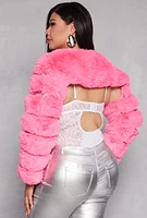 Womens Plus Size Faux Fur Pullover Bolero Jacket, Pink, Size 1X