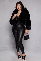 Womens Plus Faux Fur Hooded Cropped Jacket,