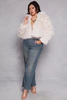 Womens Plus Size Faux Fur Hooded Cropped Jacket, White, Size 1X