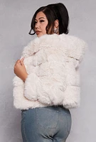 Womens Plus Size Faux Fur Hooded Cropped Jacket, White, Size 1X